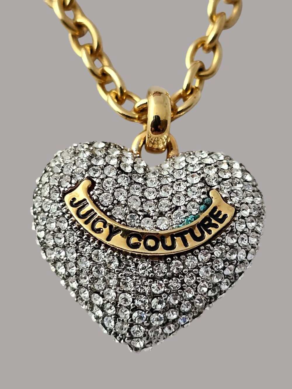 Juicy Couture Gold Clear Crystal Rhinestone Pave Heart